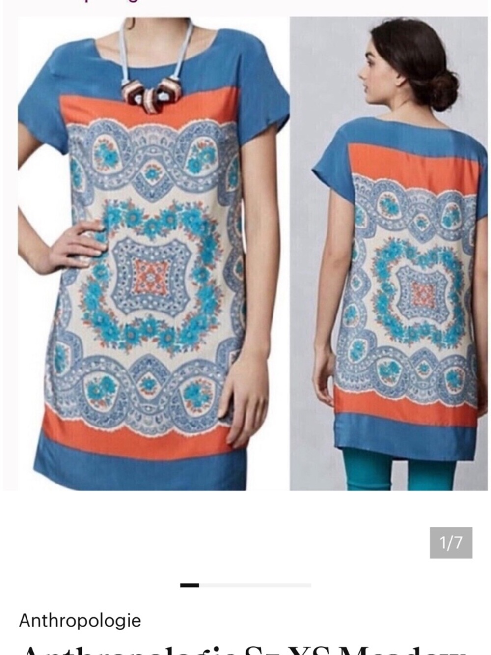 Meadow Rue Blue and Orange Floral Bandana Print Dress